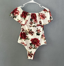 Women  s Off-Shoulder Floral Ruffle One-Piece Bodysuit One Size Ivory
