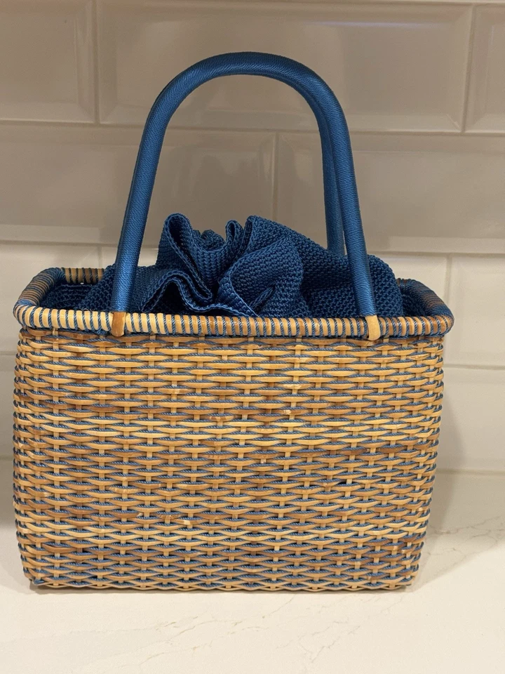 The Sak Elliott Lucca 柳条篮子 抽绳 手提包 托特包 钱包 9x7x3 蓝色 — 第 3/4 张图片