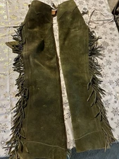 Vintage Antique Olive Green Chaps 41 Inches Leather