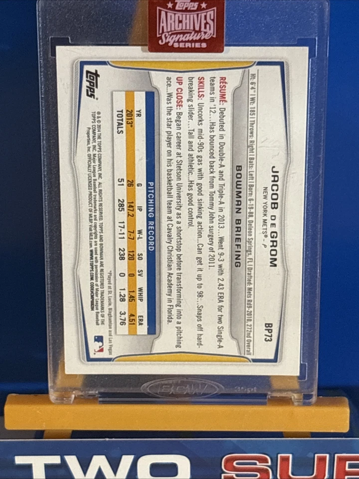 2019 Topps Archives Signature Series JACOB DeGROM 2013 1st Bowman Buyback AU /20 - Image 2 of 4