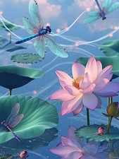 Dragonfly Diamond Painting Kits Dragonflies On Lotus Leaves Beauty for Adults
