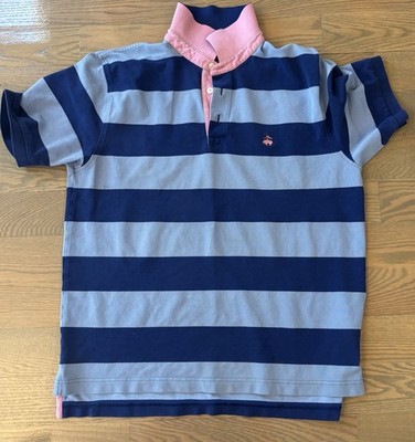 Brooks Brothers Mens Performance Pique Polo Pink Blue Multicolor Striped Size M