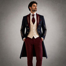 3Pcs Men's Tailcoat Suits Peak Lapel