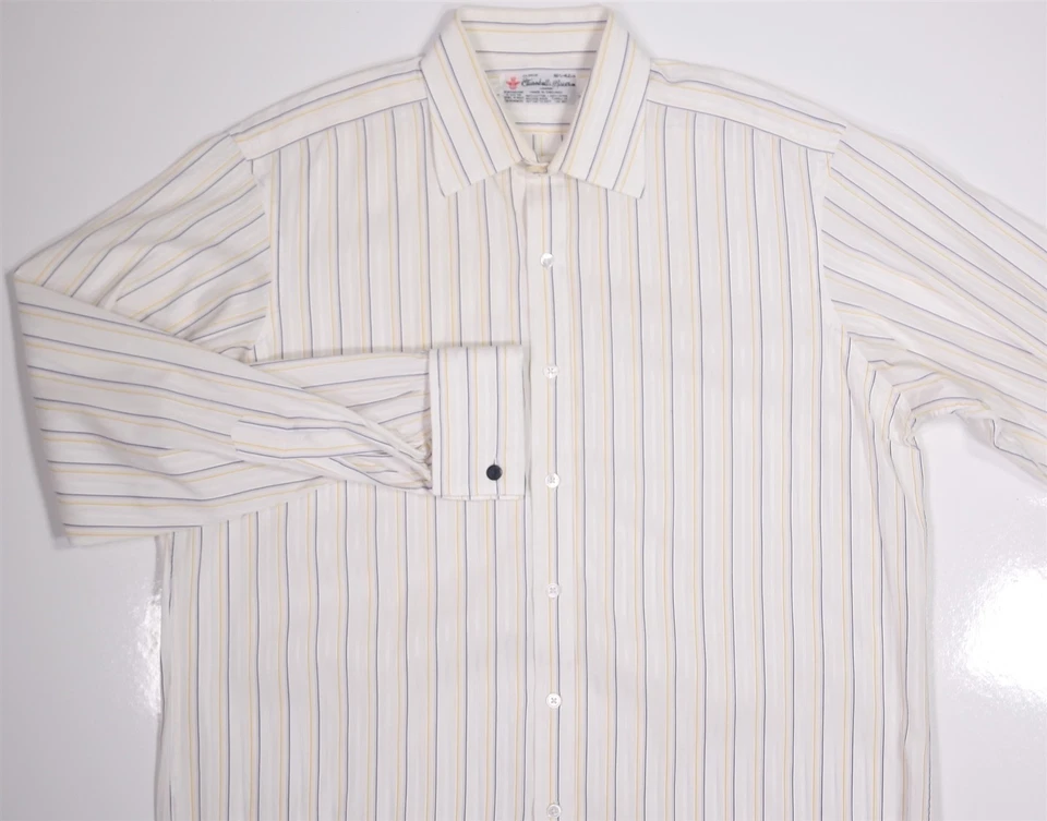 Camisa de vestir Turnbull & Asser blanca amarilla a rayas puño francés (42) 16,5-32/33 Foto 3 de 4