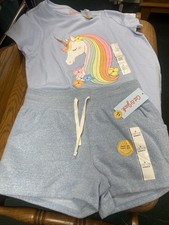 Girls Large 10/12 T- Shirt Blue Stretch Waist Shorts Summer Outfit