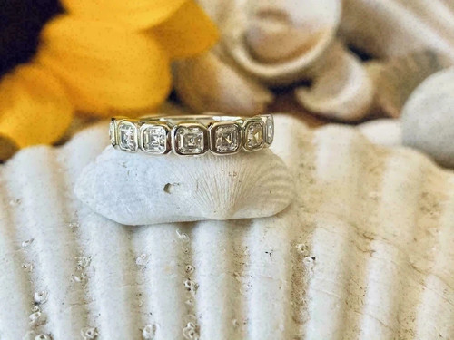 3 Ct Asscher Lab Created Diamond Eternity Wedding Band 14k White Gold Plated - Picture 2 of 4