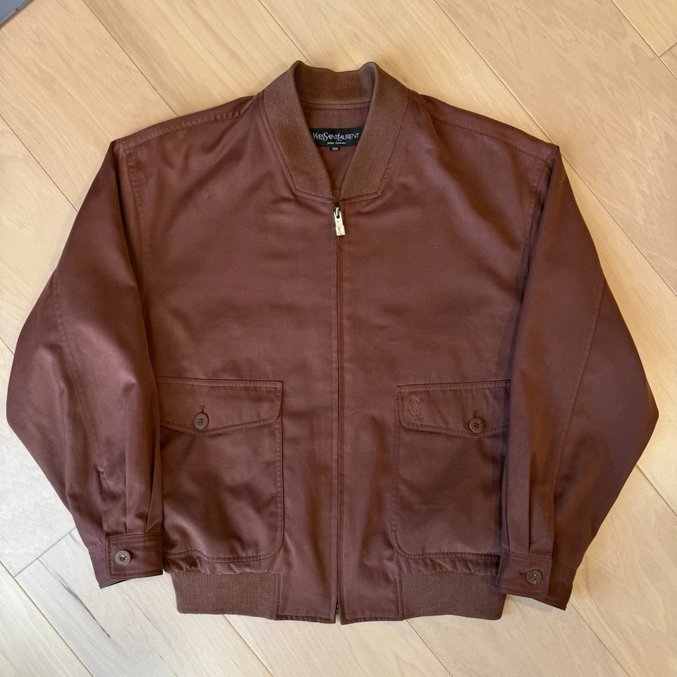 Chaqueta Harrington Vintage Yves Saint Laurent Mediana Arcilla Naranja Cremallera Completa Años 90 Foto 2 de 4