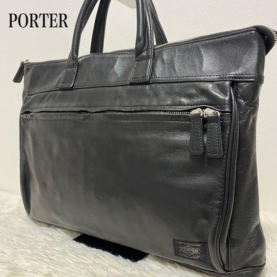 #ad PORTER Porter Briefcase Leather Black Business Bag Large Size Authentic $224.14