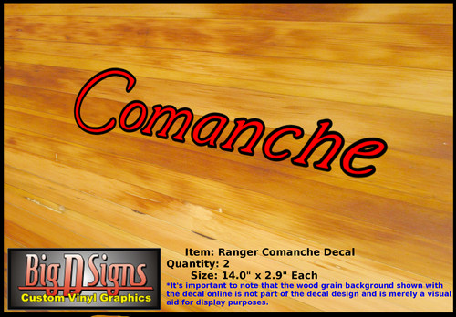 Ranger Comanche Vinyl Decal Set 14.0" x 2.9" Ea Replica Boat Graphics Qty 2