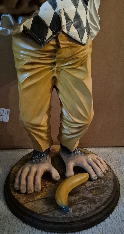 ESTATUA DE MONO CAMARERO/MAYORDOMO CON BANDEJA PARA SERVIR ESCULTURA BASE DE MADERA - MÁS DE 3' DE ALTO Foto 4 de 4