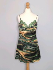 Pretty Little Thing Green Marble Print Dress Size 8 BNWT Underwired Tie Back