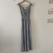 Max Studio Womens Midi Floral V-Neck Dress Blue White Size Small