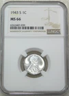 1943-S Lincoln Steel Cent NGC MS66 Bright Frosty Luster, PPQ New Holder #C263Z
