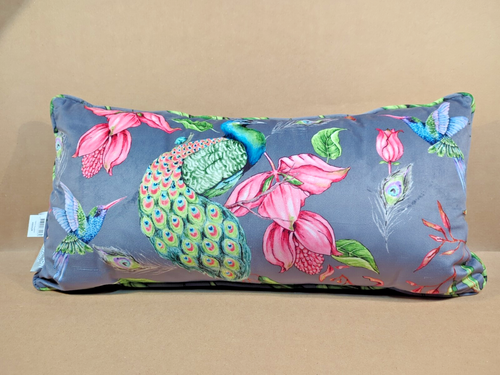 Madison Home Samt Pfau Blumen grau Akzent Kissen & Hülle 22" x 12" Lendenwirbel - Bild 2 von 9