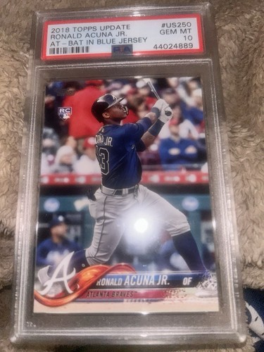 Graded 2018 Topps Update Ronald Acuna Jr. #US250 At-Bat Blue Rookie Card PSA 10