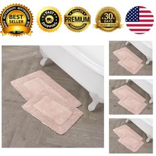 Laura Ashley Ruffle Border Cotton Bath Rug Set Blush Pink 17x24 20x32