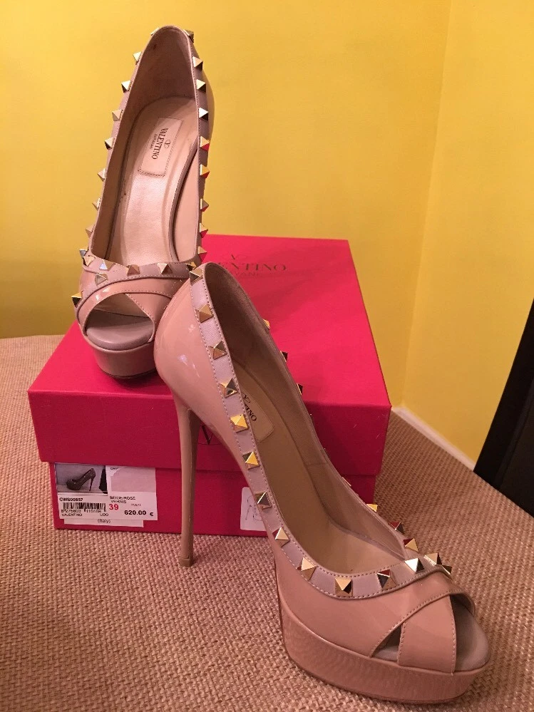 Valentino Garavani Poudre Rockstud Patent Leather High Heel Platform Shoes | eBay