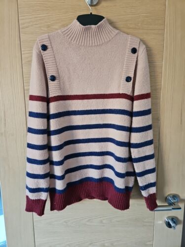 Love & Roses Womens Pink & Navy Blue Striped Acrylic Pullover Jumper Size - Picture 1 of 7