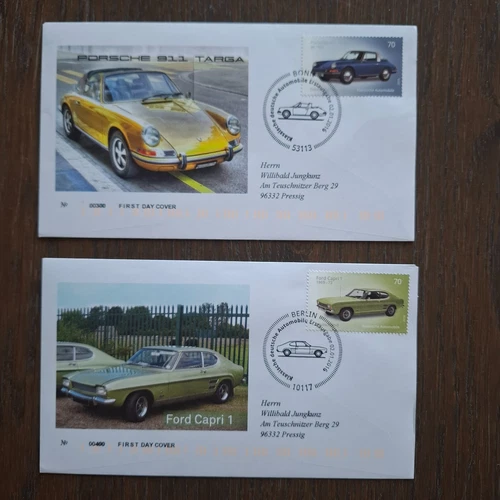 Germany 2016 set Porsche/Ford Capri/Auto (Michel 3201/02) used on illustrated FD