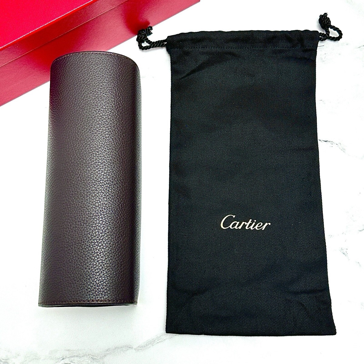 希少 Cartier カルティエ フライトケース レザー 貴重レア 美品 ハンド Cartier Signature Black Calfskin Leather Travel Watch & Jewelry