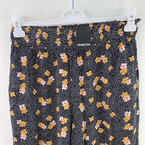 Simply Be Pull On Wide Leg Trousers, Size UK 12, Floral Print, Black - Picture 3 of 17