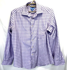 Egara Men Dress Shirt Size XL 17-17.5 Purple Check Non-Iron Long Sleeve Slim Fit