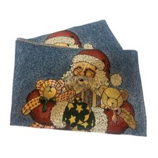 Christmas Tapestry Table Runner Santa Claus  Toys Repeating Holiday Blue