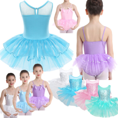 Mädchen Ballettkleid Tütü Rock Pailletten Top ärmellos Ballettanzug Tanzkleid