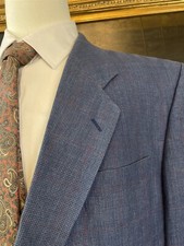 Bradys 46R Made in Israel 100 Linen Blue Micro Check Windowpane 2Btn Blazer