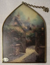 THOMAS KINKADE Stained Glass ~ Cottage Front Gate ~ Brass Trimmed ~ 5" x 6 3/4"