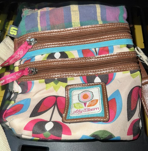 Lily Bloom Crossbody Purse Bag Floral Colorful SPRING Design Pink Beige 9"x7"