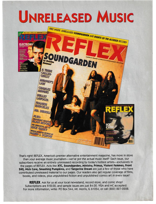 Reflex Magazine Soundgarden Premier Entertainment Music 1992 print ad
