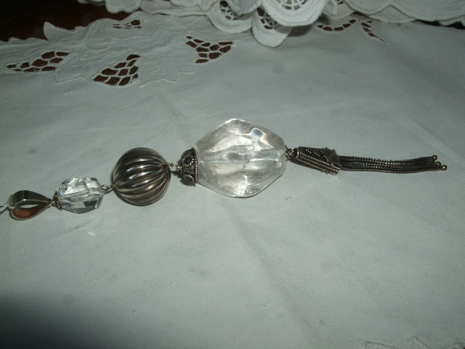 GIOIELLO CIONDOLO ARGENTO 925 STERLING QUARZO IALINO CRISTALLO DI ROCCA CM 17 - Immagine 4 di 4