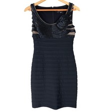 Adrianna Papell Size 2 Mini Dress Fitted Sleeveless Black Pleated Womens