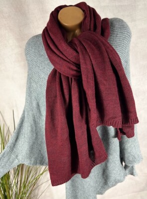NEU XXL Scarf Strick Schal Plaid Mohair Wolle BORDEAUX 190 X80