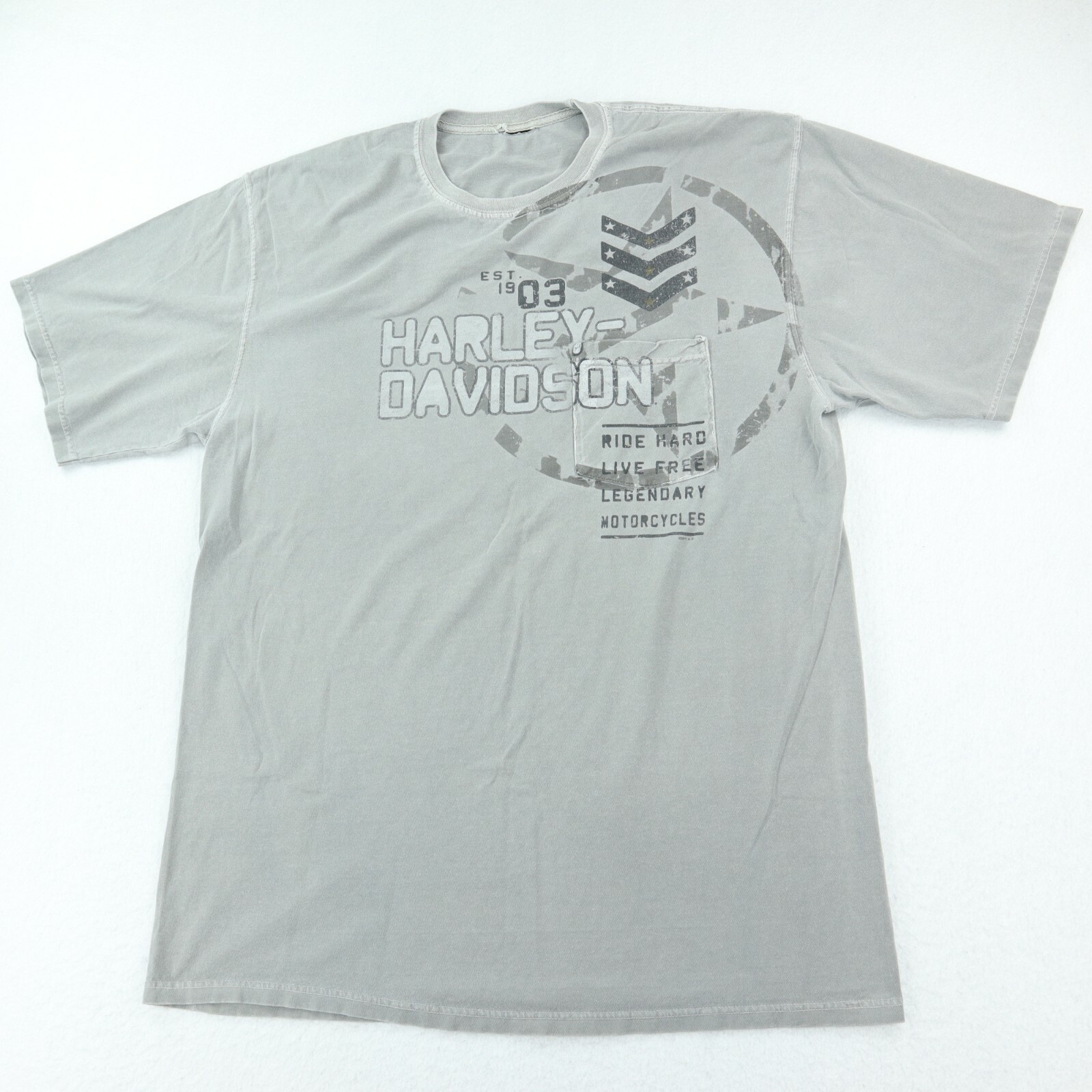 Harley Davidson T-Shirt Men's Large Gray Bikercore Y2K Military Grunge Hog 2000s