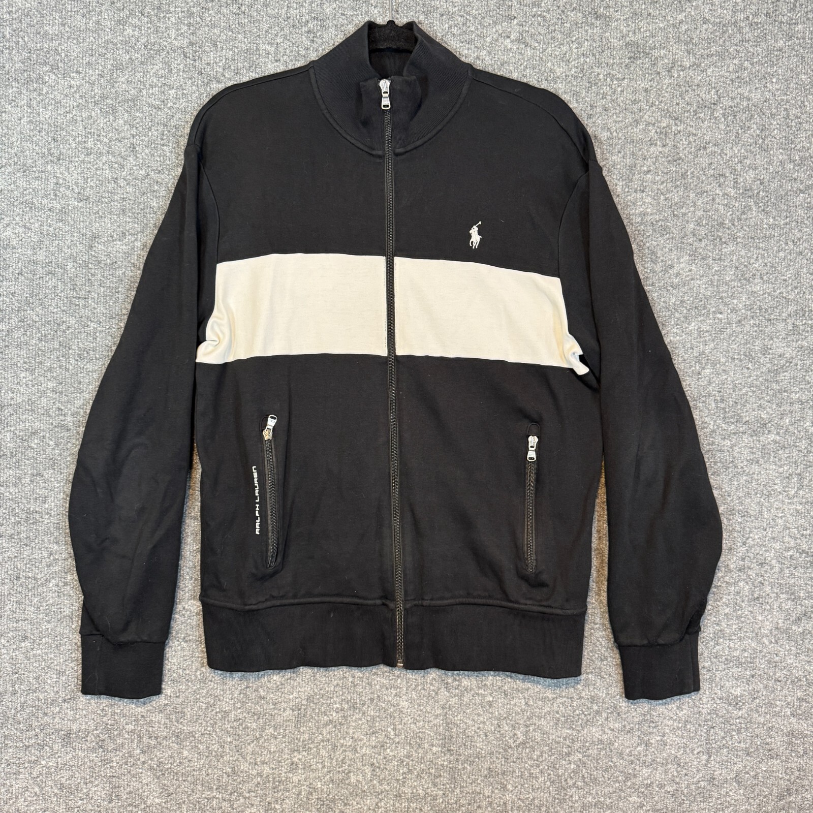 Polo Ralph Lauren maglione uomo nero medio full zip pony felpa casual