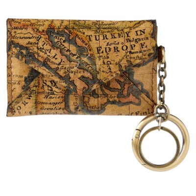 Patricia Nash Isabela Leather Card Holder w/ Key Chains - European Map Print NWT