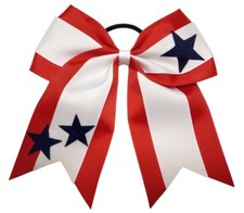 NEW "STARS TRIO" 4th July Cheer Hair Bow Pony Tail 7" Ribbon Cheerleading USA