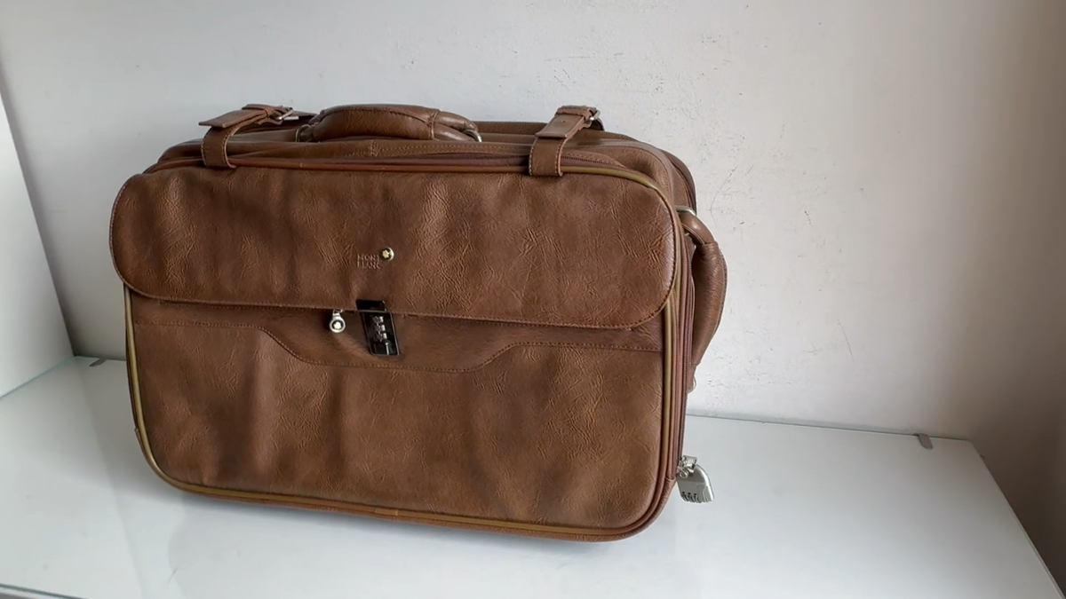 Vintage Montblanc Brown Leather Trolley Suitcase Weekender Bag