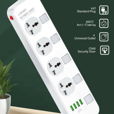 Power Strip With 4 Smart USB Charge & 4 Universal Plug LDNIO SC4408 Home, Office
