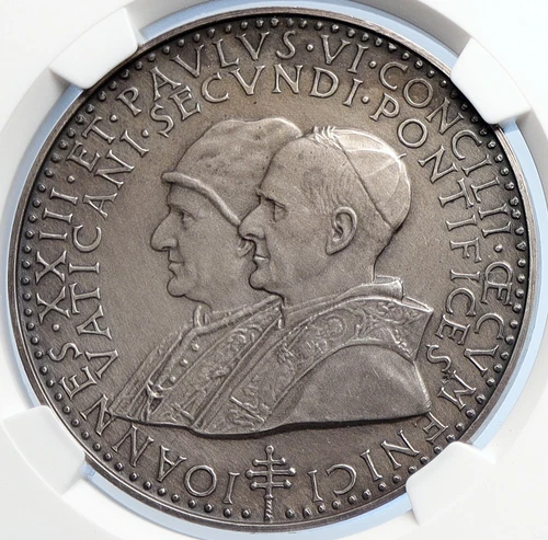 VATICAN City POPE JOHN XXIII & PAUL VI Old Silver VINTAGE Medal NGC i105852