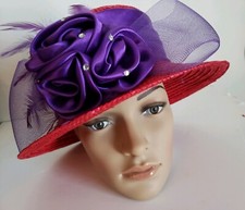 Women's Medium Brim Church, Kentucky Derby, Sun Hat - SATIN  LACE  STRAW
