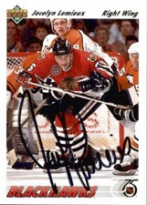 Jocelyn Lemieux Signed Auto 1991-92 Upper Deck card Chicago Blackhawks
