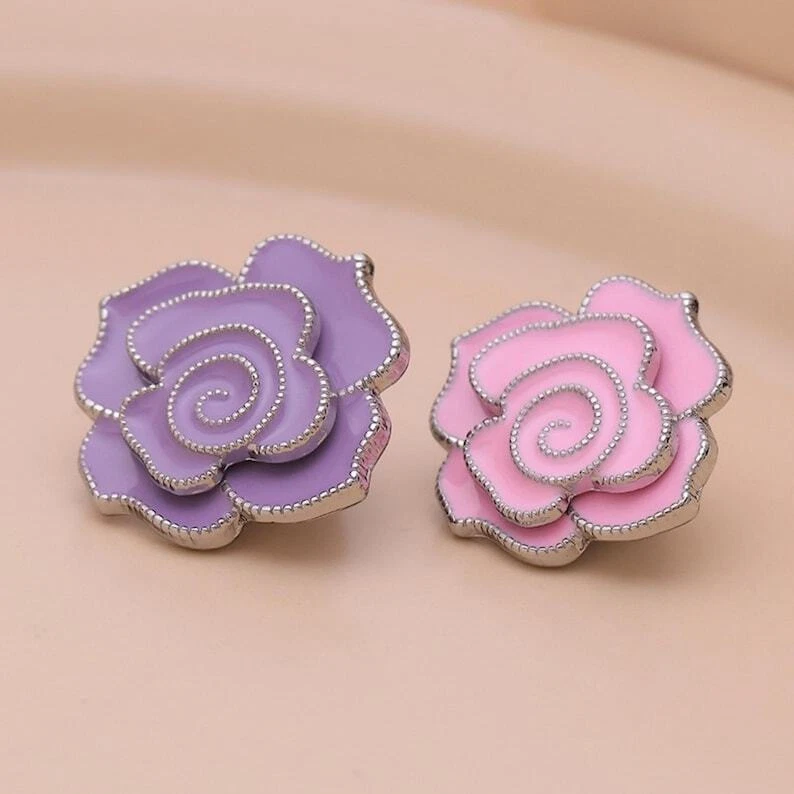 6 Pcs 3D Flowers Metal Shank Buttons Sewing Metal Button for Trench Coat Jacket - Image 3 of 4