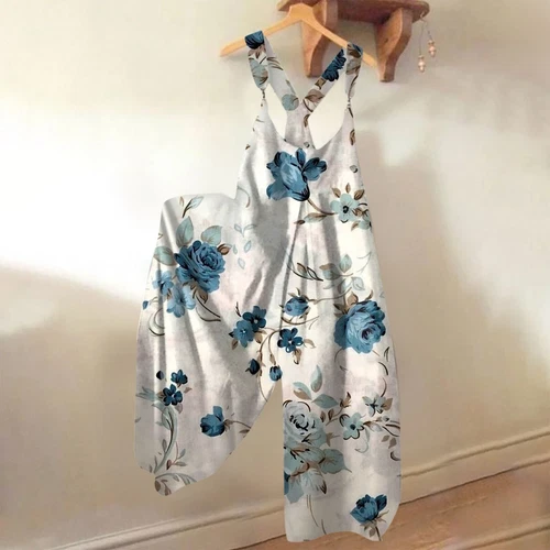 Women's Floral Jumpsuit Baggy Dungaree Ladies Summer Romper Playsuit Overalls - Picture 43 of 48
