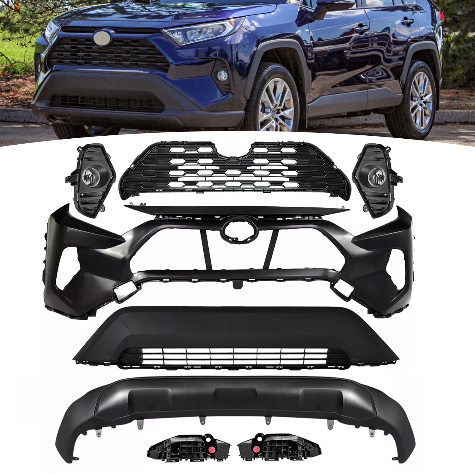 For 2019-2022 Toyota RAV4 LE Front Bumper Cover Grill Lower Valance Fog Lamp Kit