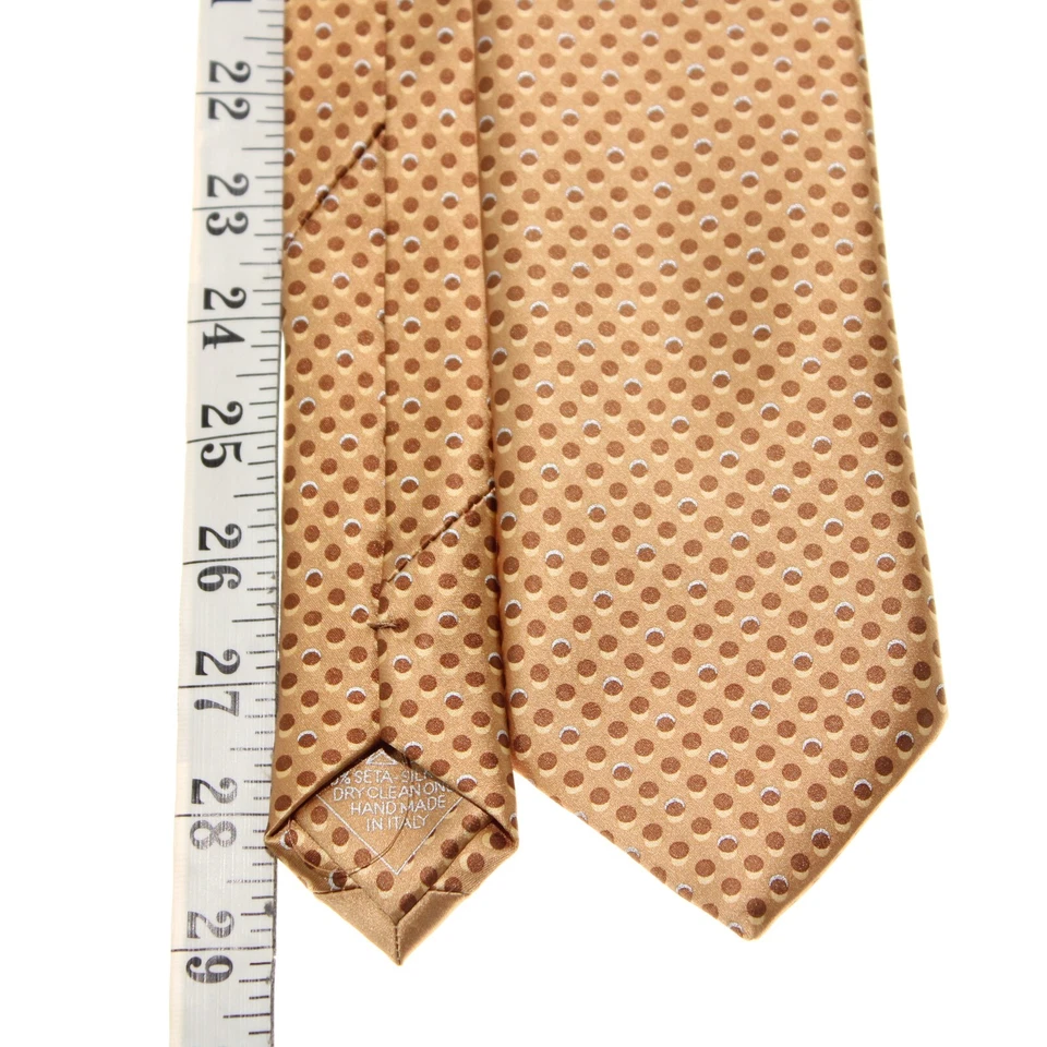 Italo Ferretti 全新带标签领带棕褐色带浅色/深棕色圆点 100% 真丝意大利制造 — 第 4/4 张图片