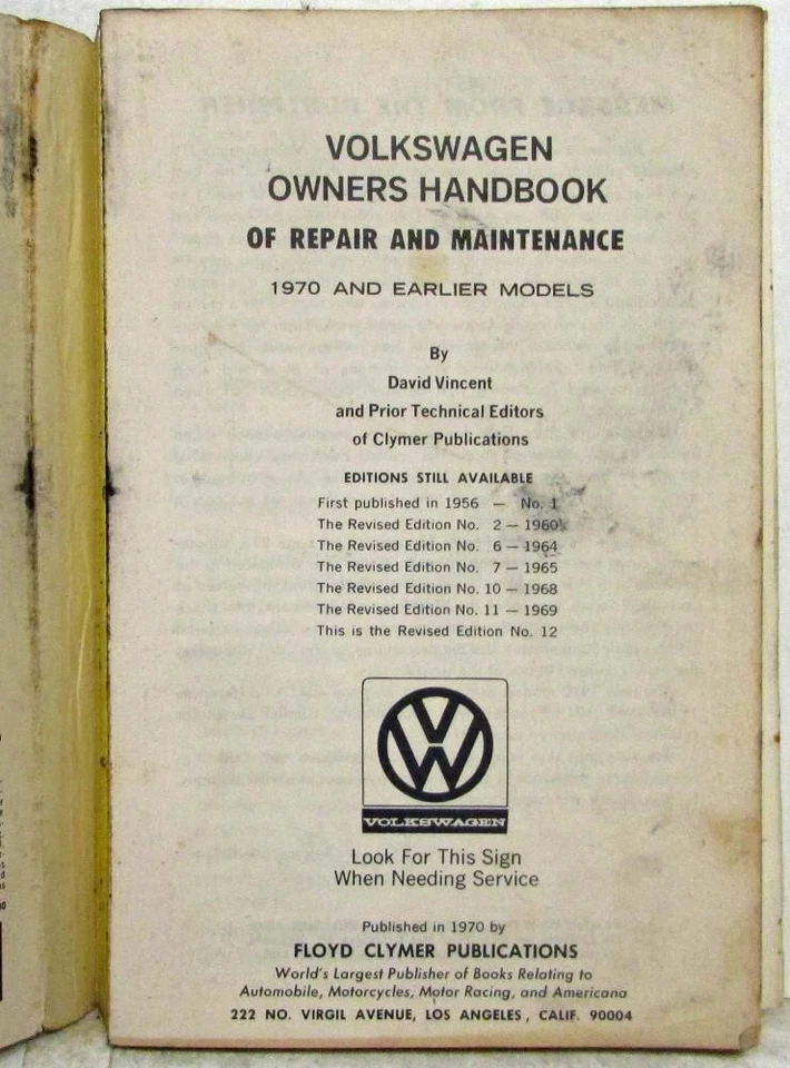 Manual de mantenimiento y reparación del propietario de VW de 1970 y anteriores - Clymer 12ª edición Foto 3 de 4