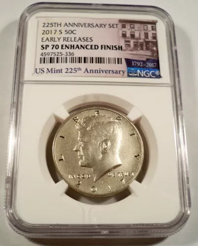2017-S 50c NGC SP70 KENNEDY HALF DOLLAR ENHANCED 225th ANNIVERSARY SET SP 70